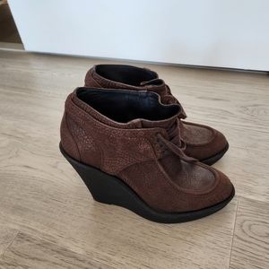 Brown leather wedge heel ankle boots